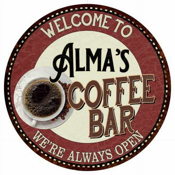 Alma's Coffee Bar Round Metal Sign Kitchen Room Wall Décor 200120041198