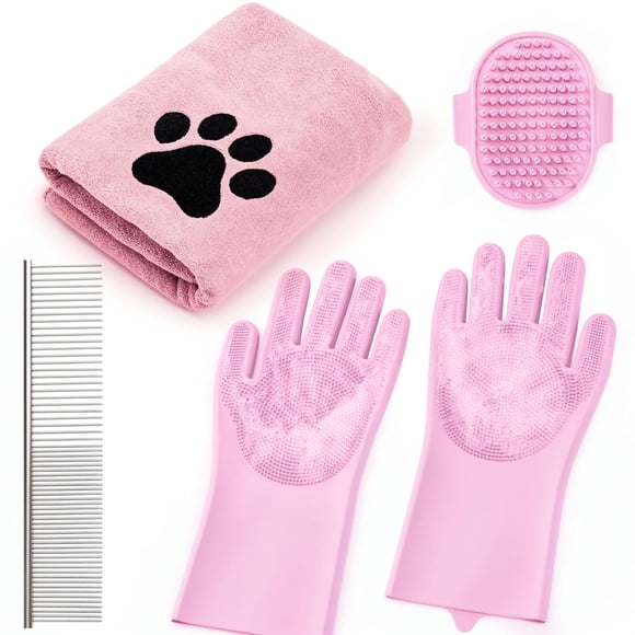 Set de ducha para mascotas ElighMoo, champú, guantes, peine y toalla