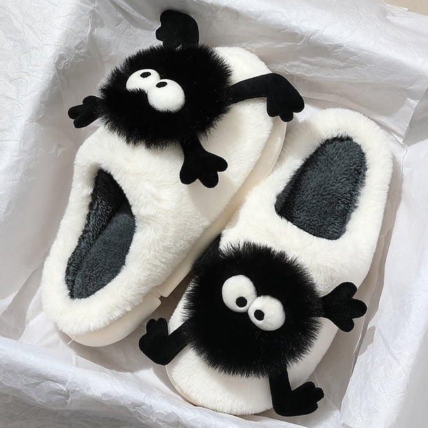 Zapatillas de algodón con cerdas para mujer, para otoño e invierno, para interiores, bonitas, antideslizantes, de felpa, gruesas y cálidas, de algodón