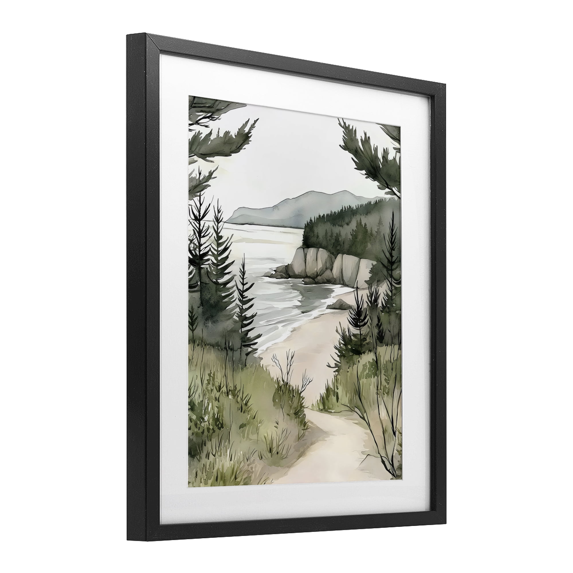 Stupell Industries Coastal Calm Winding Path Black Framed Print Under Glass, design by Riley B