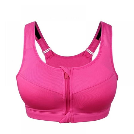 

Wuffmeow Plus Size M-5XL Women Front Zipper Closure Push Up Bras Shockproof Fitness Vest Removable Padded Wireless Tops Rose Red L