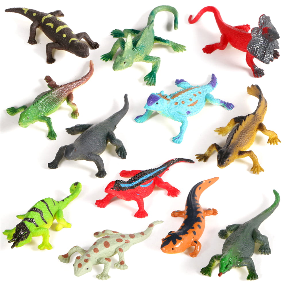 12Pcs/Lot Simulation Lizards Plastic Forest Wild Animal Model Figures Collection 