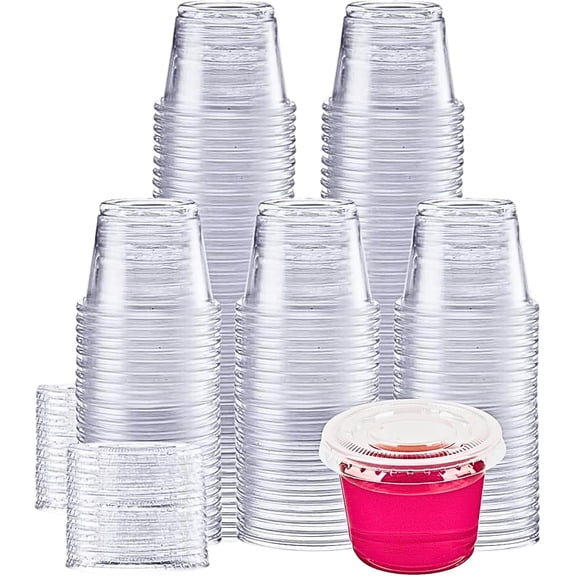 Green Direct 1 oz. Disposable Small Plastic Containers with Lids – Portion Condiment Containers for Jello Shots, Sauces, Dressings & Meal Prep, Pack of 200