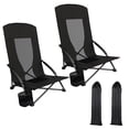 thumbnail image 3 of TLSUNNY Foldable Low Beach Chair Set of 2 for Adults, Portable 28.5″ High Back Beach Chair W/ Carry Bag,Cup Holder, Lightweight for Camping, Outdoor, Travel, 350LBS, 3 of 11