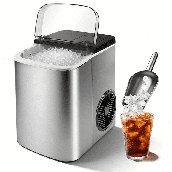 Hsfviop Ice Maker Countertop In 6 Mins Stainless Steel Ice Machine with Ice Scoope for Home
