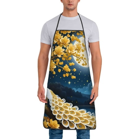 

Zeuib Moonlit Golden Tree Peacock Print Unisex Waterproof Aprons Cooking Aprons for Kitchen Gardening and Salon Water & Oil Resistant