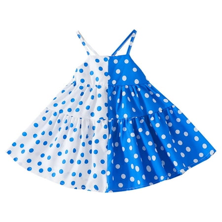 

ZRBYWB Toddler Girls Dress Sleeveless Patchwork Color Dot Print Ruffles Princess Dress Dance Party Dresses Clothes Summer Clothes
