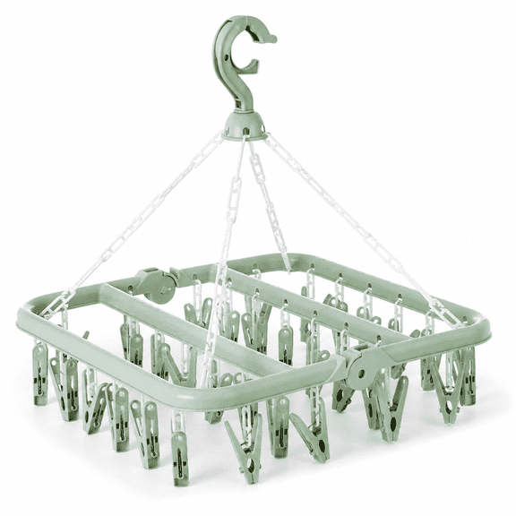 Clothes Drying Rack with 32 Clips Foldable Hanging Rack 360 Rotatable Hook for Drying Socks Clothes Towels Gloves