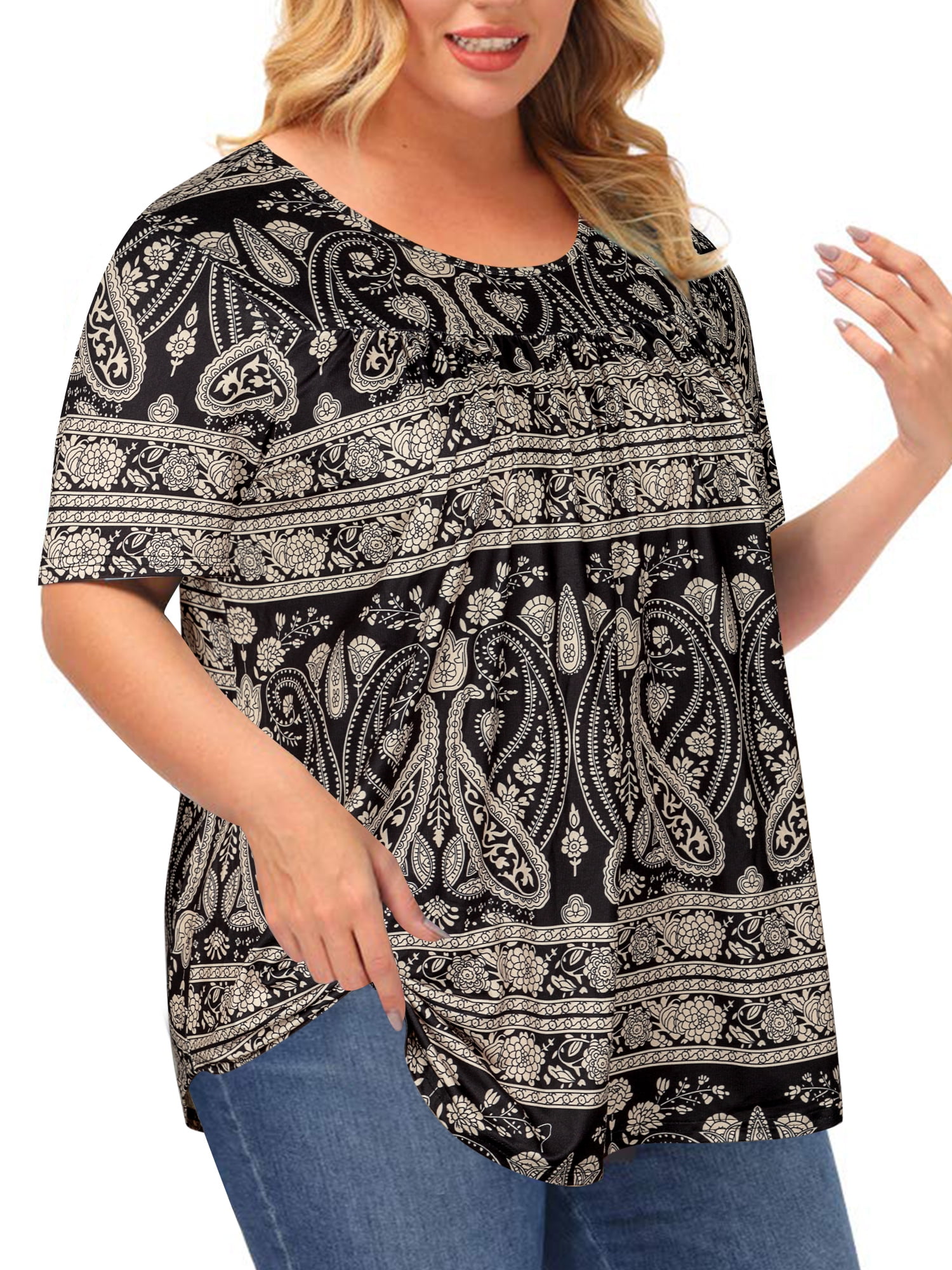 Chama Short Sleeve T Shirt for Women Plus Size Flowy Tunic Tops Casual  Paisley Blouses 