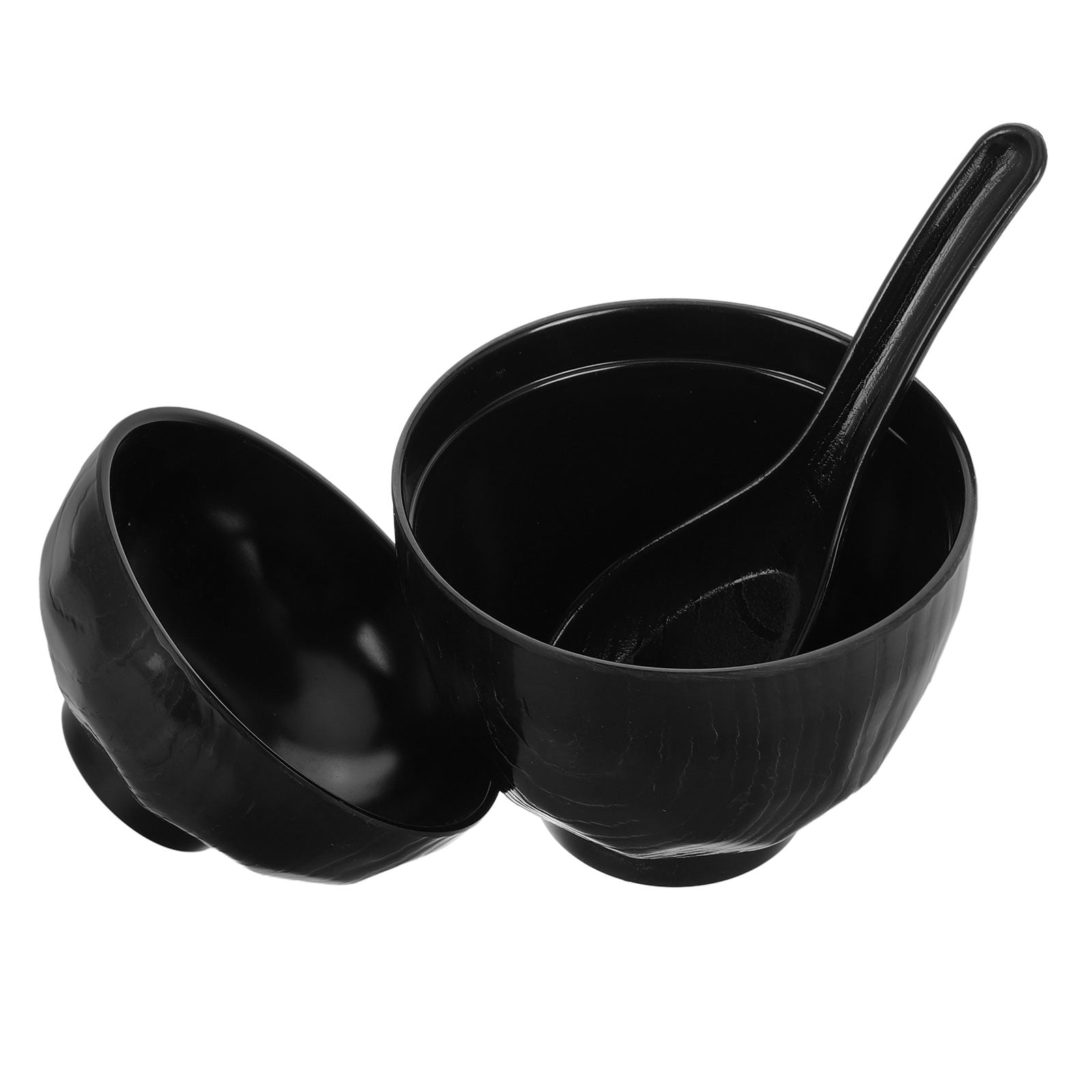 VERDANVERSE Black Japanese Soup Bowl Set with Lid and Spoon for Ramen Miso Soup and Noodle Dishes