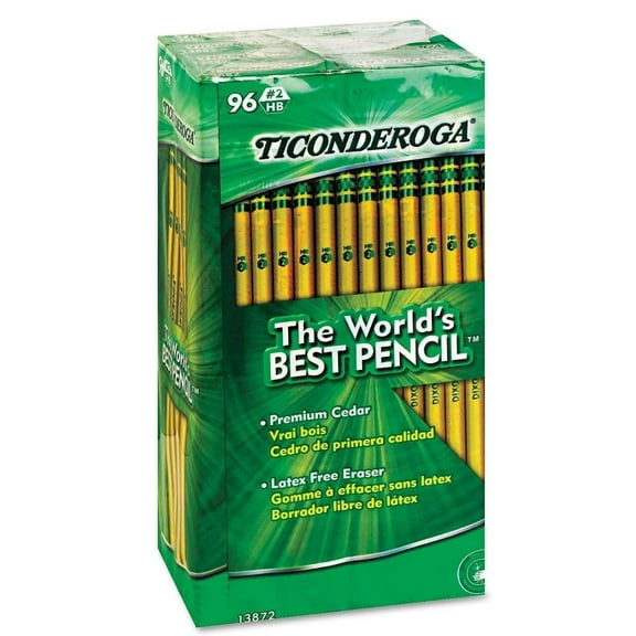 Ticonderoga Pencils Wood case with Eraser, #2 HB Lead, Yellow, 96 Count