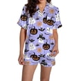 thumbnail image 2 of JIANLAI Short Sleeve Sleepshirt All‑Over Print Notched Lapel Button‑Down Short‑Sleeve Top & Elastic Waist Shorts 2‑Piece Silky Sleep Loungewear S‑XXL, 2 of 5