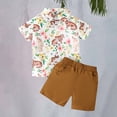 thumbnail image 4 of LIJCC Toddler Baby Boys Easter Clothes Summer Little Rabbit Print Short Sleeved Lapel Shirt Top and Shorts 2 Piece Set(Brown,18-24 Months), 4 of 6