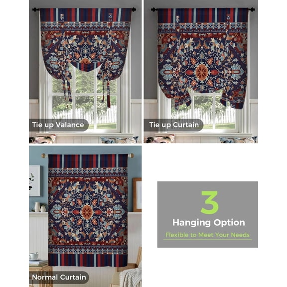 Flower Indian Bohemia Window Curtain for Living Room Home Decor Roman Curtain Kitchen Tie-up Curtains Adjustable Drapes