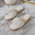 thumbnail image 2 of Sandalias planas de perlas de lujo para mujer, chanclas de playa de colores mezclados en negro/blanco, zapatillas con cuentas en la parte inferior de paja, sandalias bohemias para mujer, 2 of 5