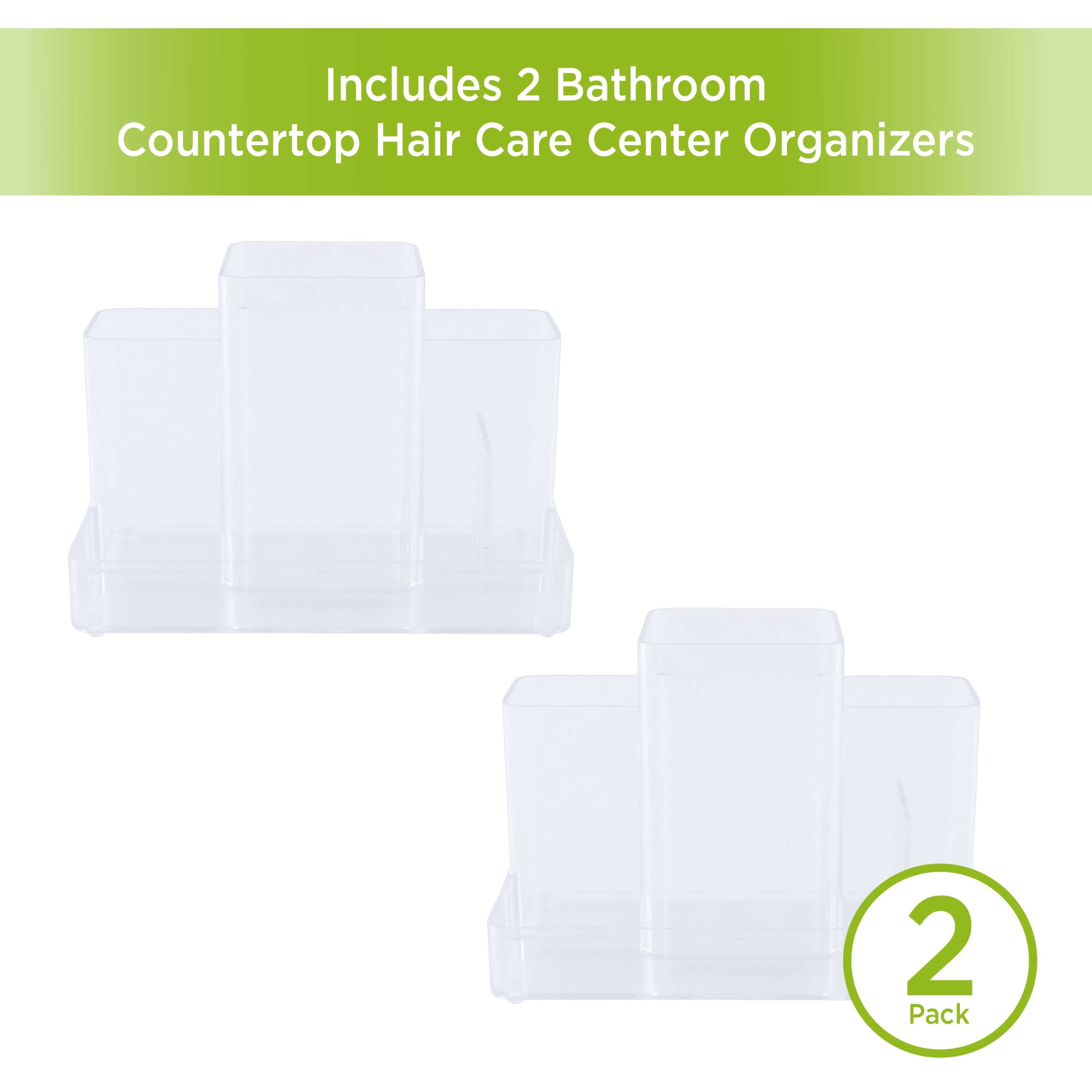 Kenney Storage Made Simple Bathroom Countertop Hair Care Center Organizer, Set of 2, Clear