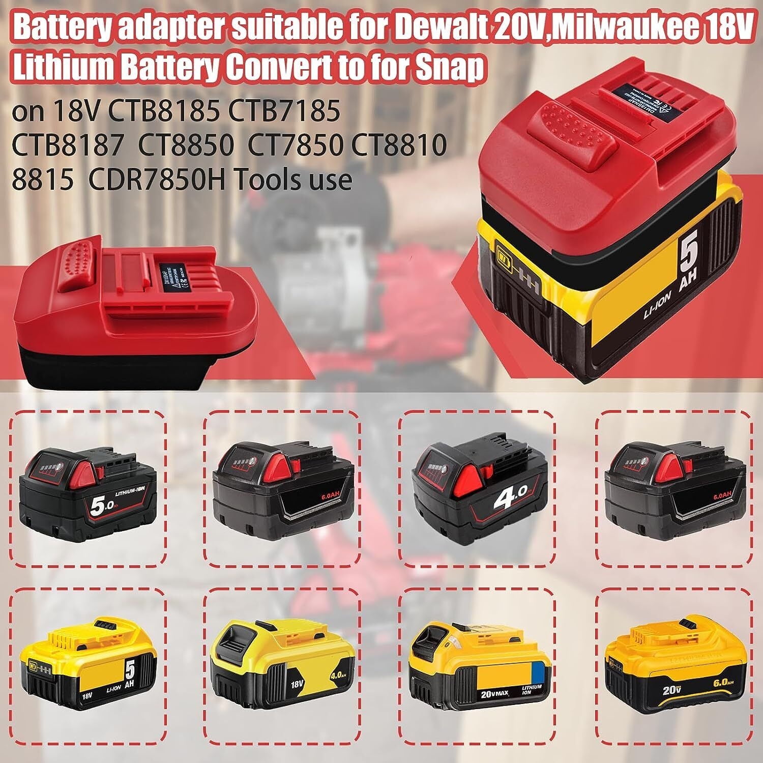 Battery Adapter For De*walt for Mil*wa*ukee 18V Li-on Battery Convert To for Snap-on 18V Power Tool