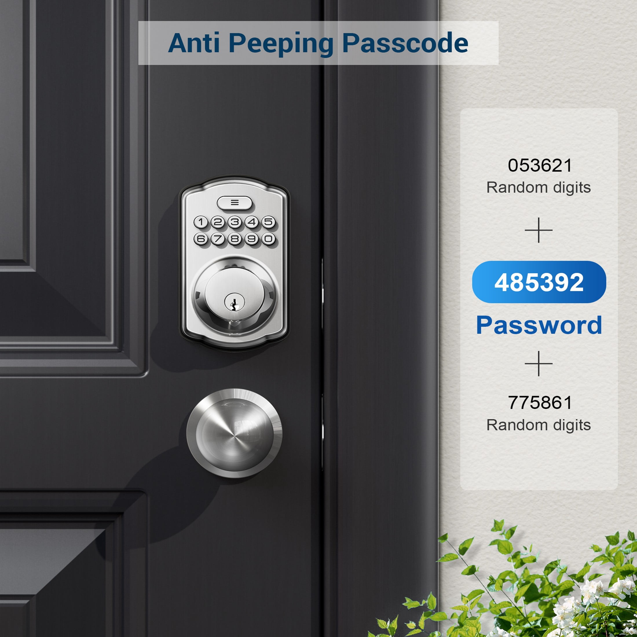 Veise Keyless Entry Door Lock with 2 Knobs, Electronic Backlit Keypad Deadbolt with Handle Set, Auto Lock, Easy Installation, Satin Nickel
