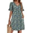 thumbnail image 4 of 1PC Women's Summer Dress with Pockets - V-Neck Loose Fit Casual Straight Dress with Ruffled Short Sleeves, 4 of 10
