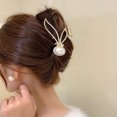 thumbnail image 1 of YAOBAMM Big Hair Clip Hair Claw Inlaid Rhinestones Faux Pearls Rabbit Ear Shape Large Grasping Clip Styling Tool, 1 of 6