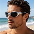 thumbnail image 3 of Bomd Polarized Sports Sunglasses Mens,UV400 Protection Mirror Lenses Oval Frame Sun Glasses, Personality Fashion Sunnies Eyewear for Running Cycling Driving Fishing Outdoor Daily Wear Grey, 3 of 9