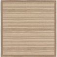 thumbnail image 1 of Unique Loom Collection Bordure Extérieure Tapis Marocain Intérieur & Extérieur Décontracté à Rayures, 6 Pi x 6 Pi, Marron/beige, 1 of 10