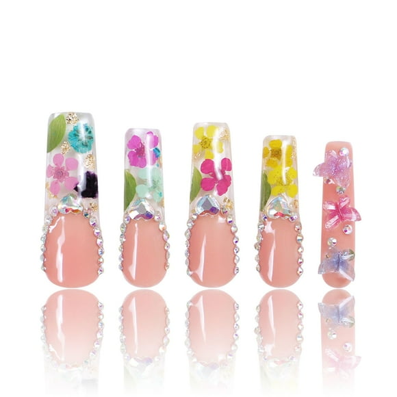Presiona las uñas LOVFUL Flora hechas a mano con cristales completos