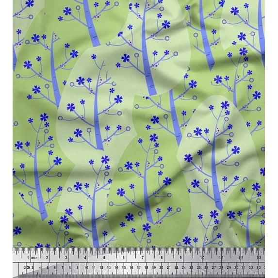 Soimoi Green Cotton Duck Fabric Artistic Leaves Print Fabric by the Yard 42 Inch Wide