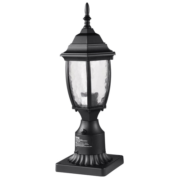 Dusk-to-Dawn Outdoor Post Light, 15.75 in Height, Waterproof Lamp Fixture with Tempered Glass Shade & Pier Mount Base, Lightning-Proof Exterior Pole Light for Patio, Garden, Driveway, Walkway