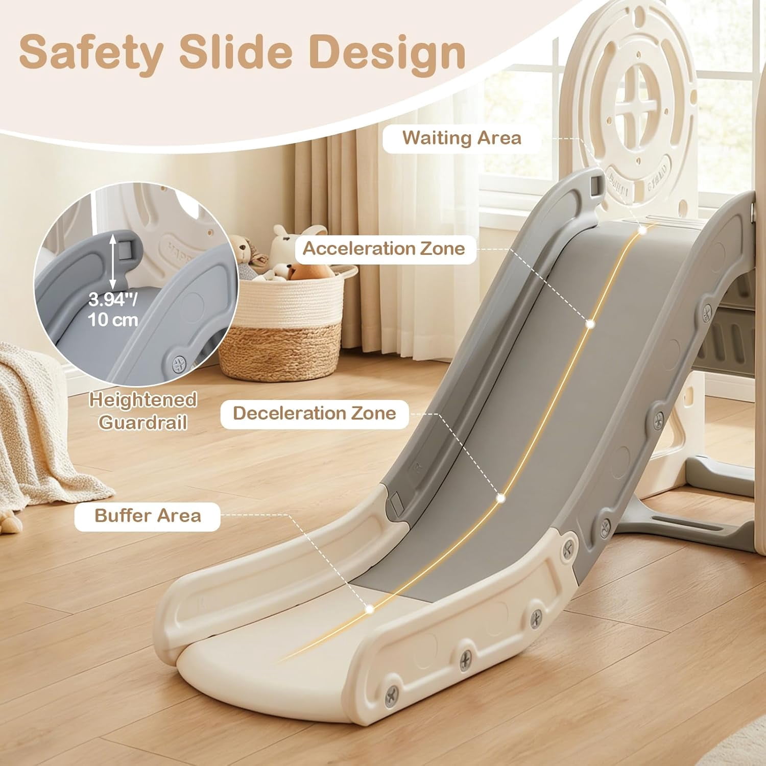 OLAKIDS Toddler Slide and Swing Set, 5 in 1 Bus Themed Baby Slide with Climber Basketball Hoop Car Playhouse for Indoor Outdoor Boys Girls Aged 3+