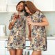 thumbnail image 4 of Balery Floral With Birds Camisón de manga corta con cuello redondo para mujer, cómodo y elegante., 4 of 6