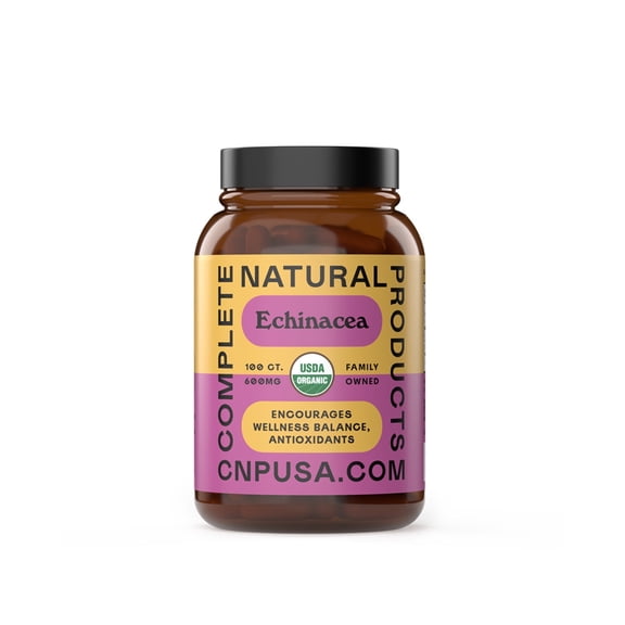 Complete Natural Products Organic Echinacea Capsules 600mg, 100ct | Plant-Based, Immune System & Seasonal Health Support | Pure Herb, Non-GMO, Vegan Capsules