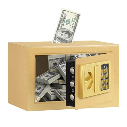Small Golden Digital Safe Box - Home & Office Security Safe with Password & Key Lock