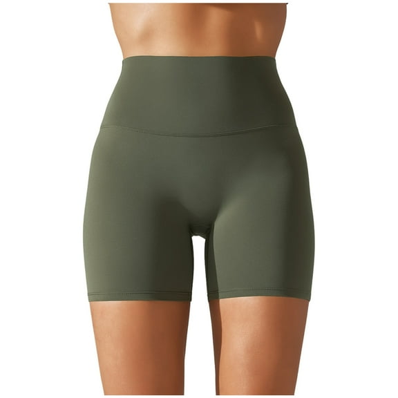 Yoga Shorts For Women Solid Color Double Brushed High Waist Elastic Compression Lift Army Green Workout Shorts Women L