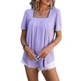 thumbnail image 4 of SHIBEVER Tops for Women Summer Short Sleeve Tshirt Loose Pleated Blouse Casual Solid Color Shirt Fashion Purple Tunic Size M, 4 of 6