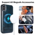 thumbnail image 2 of for iPhone X/XS PU Leather Back Case, Built-in Invisible Stand [Compatible with Magsafe] Protective Slim Kickstand Anti-fall Phone Cover Compatible with iPhone X/XS, Blue, 2 of 8