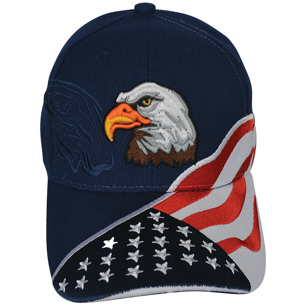 Patriotic Eagle Cap - 3D Embroidered Hat w/ American Flag Adjustable ...