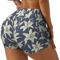 thumbnail image 2 of Xecao Lilies Flowers Print Workout Shorts for Women Soft Smooth Gym Yoga Scrunch Active Tennis Workout Running Shorts, 2 of 9