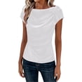 thumbnail image 2 of Vmvidoty Women's Casual T-Shirts Short Sleeve Crewneck Summer Stretchy Shirt Textured Tops White L, 2 of 6