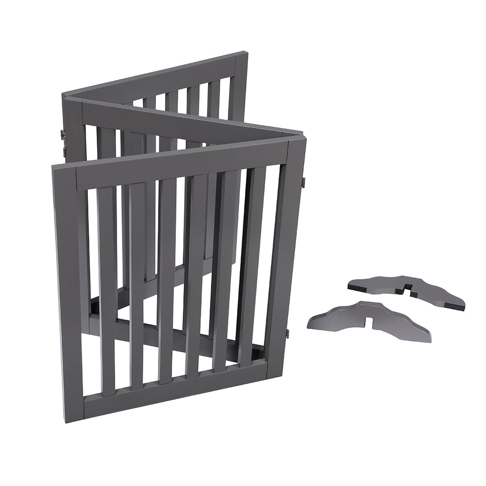Unipaws Freestanding Wooden Dog Gate, Foldable Pet Gate with 2PCS Support Feet, Dog Barrier Indoor Pet Gate Panels for Stairs, 24 Inch Tall, 60 Inch Wide, Gray
