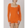 thumbnail image 3 of Mialoley Women’s Solid Color Lounge Rompers Long Sleeve Square Neck Little Rosette Jumpsuit Shorts Loungewear, 3 of 6