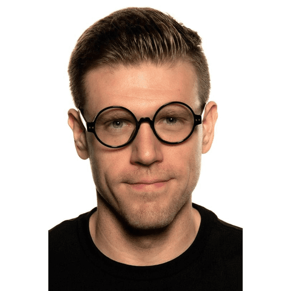 Underwraps Black Round Glasses With Thick Frame, Retro Circular Clear Lens Costume Eyeglasses For Mad Scientist And Novelty Dress Up (One Size 42-44)