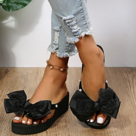 

Kayannuo Shoes for Women Clearance Summer Womens Fashion New Plus-size Color Bow Beach Casual Platform Flip-flops