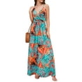 thumbnail image 2 of Franhais Women's Summer Long Sling Dress Sleeveless Backless Deep V Neck Boho Floral Dress For Holiday, 2 of 9