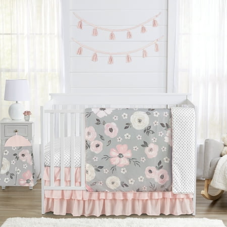 UPC: 0846480076162 | Watercolor Floral Grey 4 Piece Microfiber Crib Bedding Set by Sweet Jojo Designs