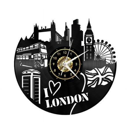 London Cityscape Vintage Black Vinyl Record Wall Clock Wall Art 3D Modern Design Office Bar Room Home Decor Gift