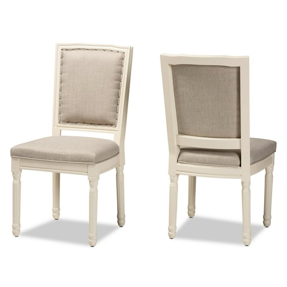 Baxton Studio Louane Traditional French Inspired Grey Fabric  and White Finished  2-Piece Dining Chair Set,Wholesale
