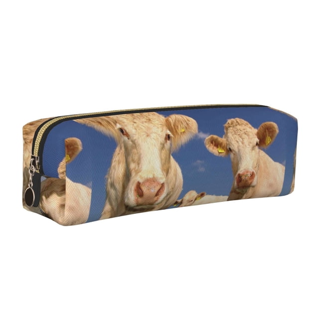 Disketp Cows Cattles Estuche de Lápices de Cuero con Cierre, Estuche Compacto para Papelería, Bolígrafos y Accesorios Pequeños