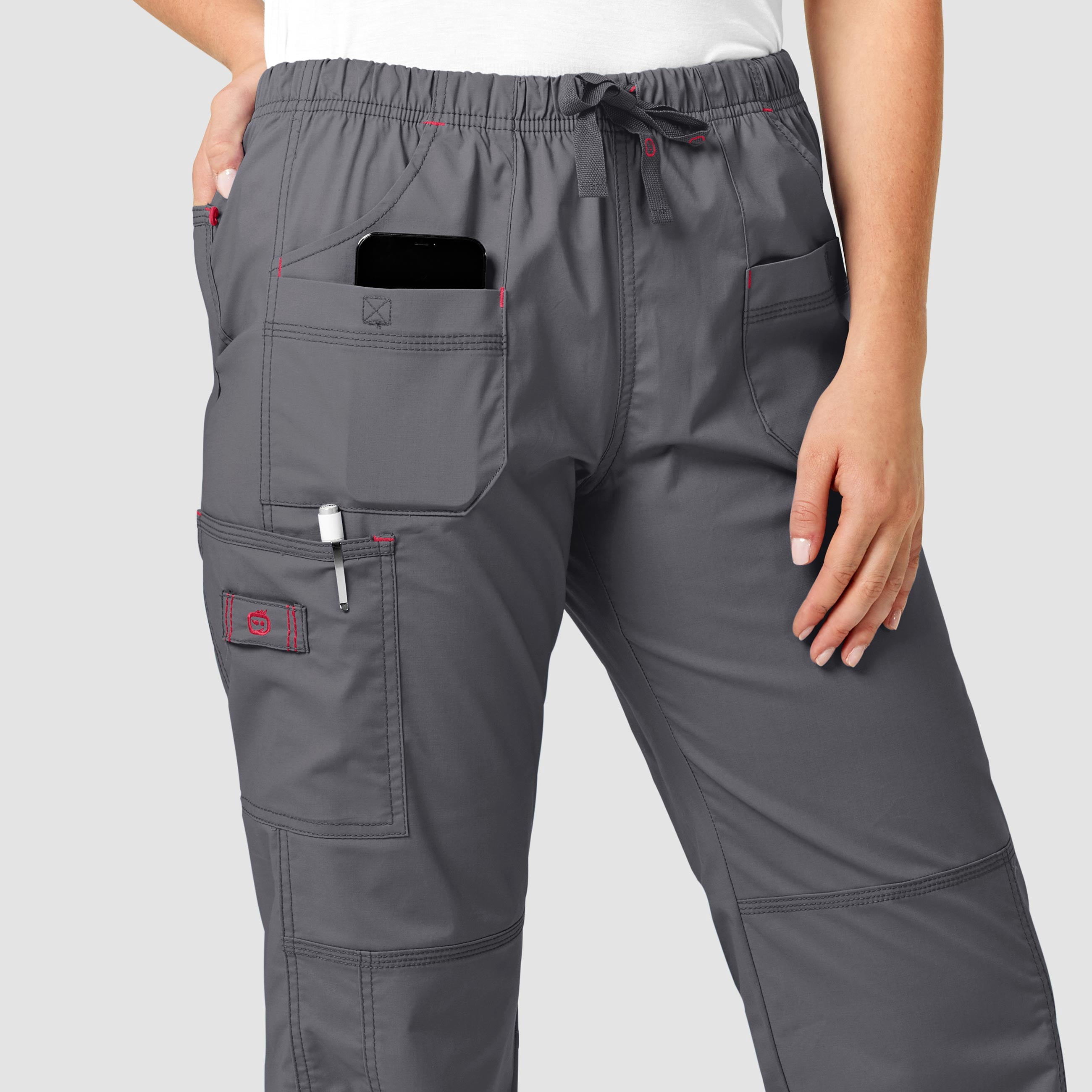 Wink WonderFLEX Women's Faith Multi-Pocket Cargo Scrub Pant, Pewter, XL