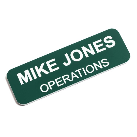 Custom Engraved Name Tag Badges – Personalized Identification with Pin or Magnetic Backing, 1 Inch x 3 Inches, Pine Green/White
